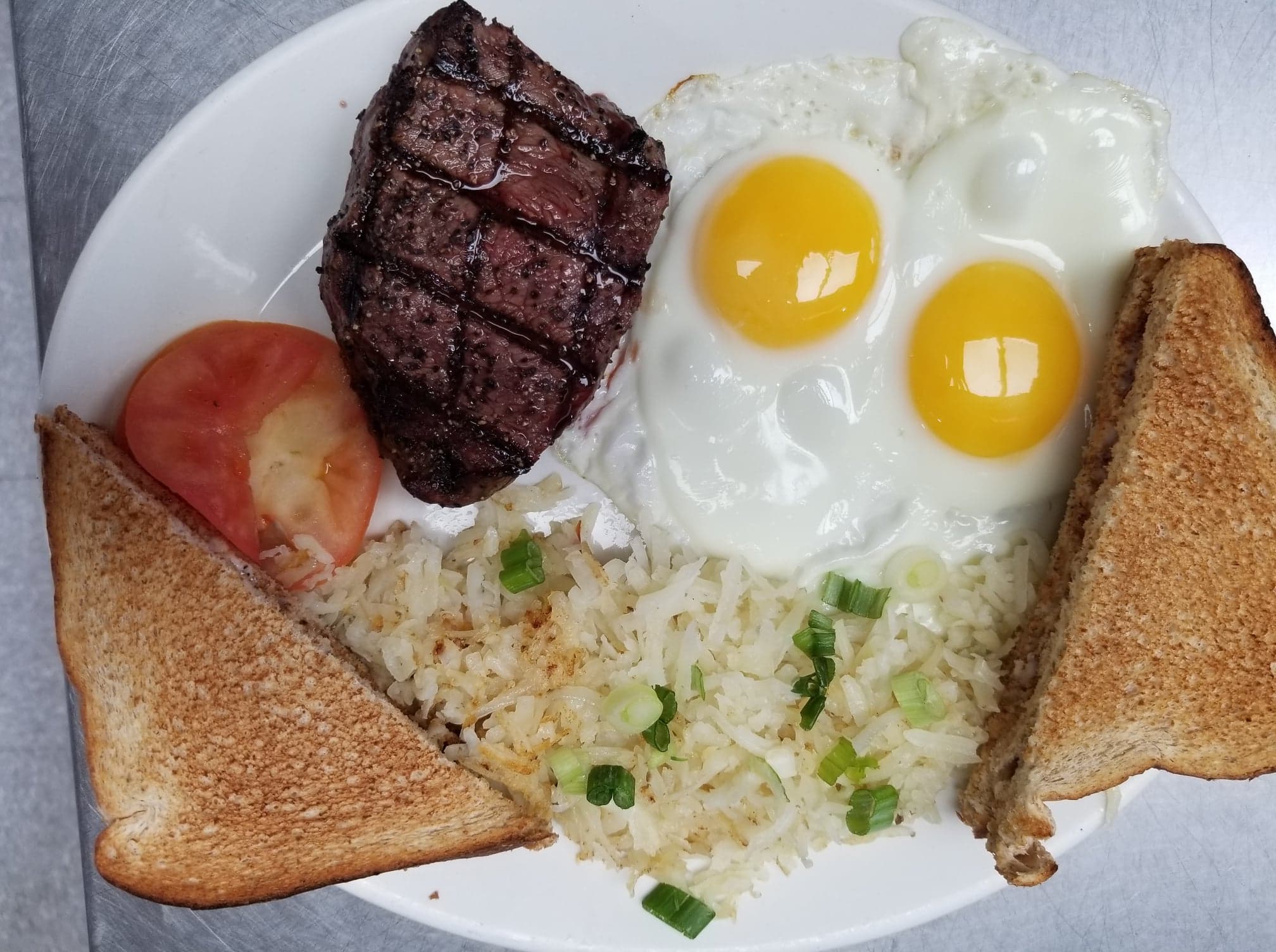 Two egg breakfast featuring a nice steak!